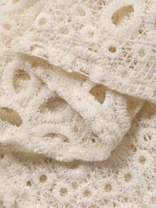 FRIFUL Women's Solid Beige Sheer Lace Fabric Layered Flared Loose Casual Dress,Wedding Guest Dress Women - Beige - View 7