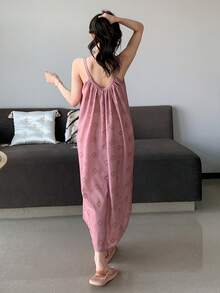 DAZY 女士印花宽松长款睡裙 - 粉色 - 查看 2