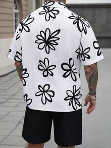 Manfinity CasualCool Bộ áo sơ mi và quần short nam mùa hè dáng rộng, vai rớt, cài cúc phía trước, đa năng. - trắng - Xem 3