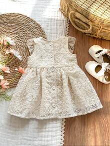 Vintaside Kids Newborn Baby Girl Embroidered Mesh Dress, Countryside Style, Spring/Summer Fashion, Elegant Delicate Dress - Apricot - View 3