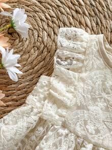 Vintaside Kids Newborn Baby Girl Embroidered Mesh Dress, Countryside Style, Spring/Summer Fashion, Elegant Delicate Dress - Apricot - View 9