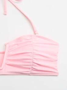 Swim Oasis 2026春夏新款女士纯色抹胸泳衣、泳裤、网纱长裙沙滩度假泳装套装 - 粉色 - 查看 7