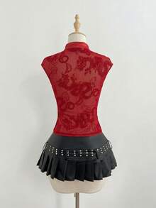 Elamini Elegant Lace Camisole Top For Women - Red - View 2