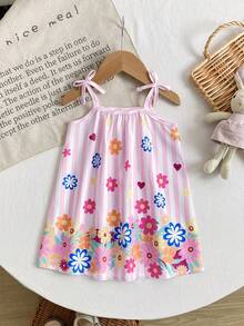 SHEIN 女婴夏季连衣裙，时尚甜美百搭吊带裙，适合外出、日常穿着和度假 - 粉色 - 查看 6