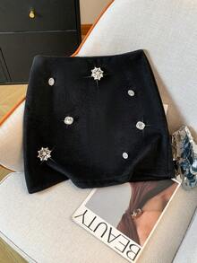 GlowEve Chân váy ngắn thanh lịch đính đá lấp lánh dành cho nữ, thích hợp cho dịp Giáng sinh. - màu đen - Xem 4