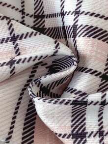 2pcs Baby Girls Elegant Pink Black White Plaid Bear Bow Print Round Neck Long Sleeve Top And Plaid Pants Snug Fit Comfortable Homewear Set - Pink - View 4