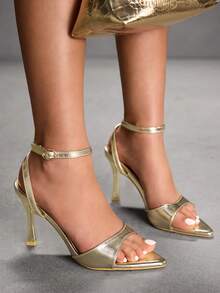 CUCCOO SZL Women's Buckle Design Fashion Daily Wear High Heel Sandals Prom Heels Summer Shoes - Gold - View 4