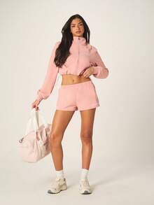 Missguided x Playboy Celana Pendek Fleece Logo Kelinci dengan Pinggang Elastis dan Tali Serut, Panjang Setengah Paha, Celana Pendek Kasual Nyaman untuk Pemakaian Sehari-hari - Berwarna merah muda - View 5