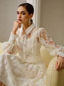 ZEYLAH CAMISA CON BORDADOS ABOTONADOS - Blanco - Ver 1