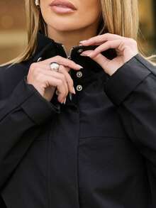 Hauture Chaqueta corta de cuello alto tipo paracaídas para mujer - Negro - Ver 7