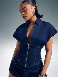 Denimoi Women's Casual Versatile Everyday Wear Denim Jacket - Dark Wash - View 3