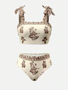 Swim Oasis 女士夏季沙滩印花休闲比基尼泳装套装（含裙子） - 彩色 - 查看 3