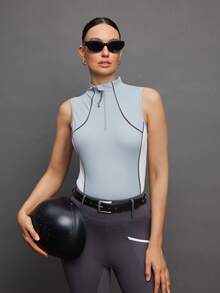 Activina Women's Casual Sports Half-Zip Sleeveless Equestrian Jacket - Grey - View 1