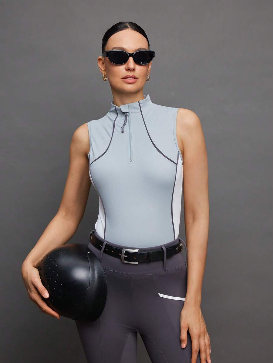 Activina Women's Casual Sports Half-Zip Sleeveless Equestrian Jacket - Grey - View 1