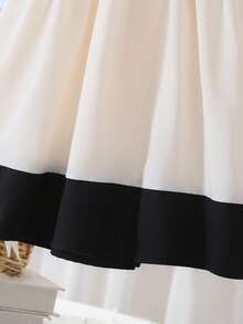 Babygirl Cute Patchwork Peter Pan Collar Bow Tie Dress - Black and White - View 5