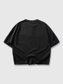 ROMWE MEN Goth 男士哥特图案圆领休闲百搭日常短袖T恤 - 黑色 - 查看 2