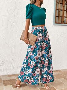 SHEIN Clasi 女士绿色碎花套装，优雅适合度假、外出和派对穿着，春夏款 - 綠色 - 查看 6