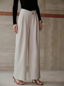 MOTF PREMIUM Pantalones con bolsillos plisados en diagonal - Beis - Ver 4