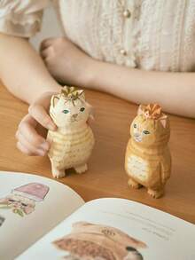 Madebyblanc Hand-Carved Cat Figurine, Exquisite Wooden Cat Statue - A Lifelike Mini Cat Sculpture Suitable For Home Desktop Decoration, Bookshelf Display, Adorable Gift For Animal Lovers, Collectible Artwork, Creative And Cute Cat Figurine Decoration For The Home, Suitable As A Birthday Gift (Handmade, Natural Wood Grain). - 1PC - View 9