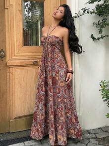 Sunnyshic Đầm quây đơn sắc tối giản thanh lịch dành cho nữ, thích hợp mặc hàng ngày. - Đỏ - Xem 5