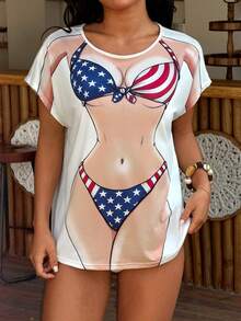 Swim Vcay Women's Creative Print Round Neck Casual Comfortable Cover Up - Multicolor - View 5