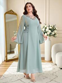 Al Najma 大码女士优雅刺绣贴花阿拉伯风格连衣裙 - 紫色 - 查看 5