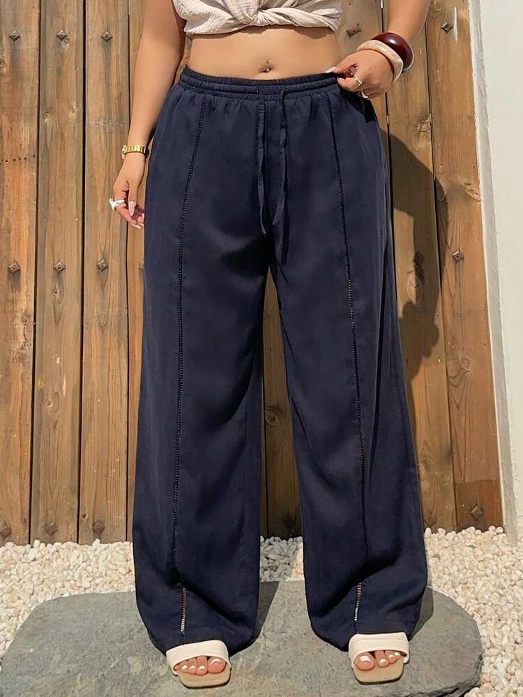 Dazy Plus Plus Size Solid Color Elastic Waist Casual Loose Pants