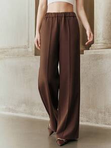 Anewsta 女士优雅直筒裤，简约时尚休闲裤 - 咖啡棕 - 查看 4