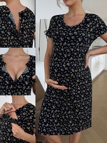 SHEIN 夏季孕妇休闲碎花哺乳连衣裙 - 彩色 - 查看 10