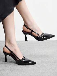 CUCCOO BIZCHIC 女鞋尖头细高跟黑色交叉绑带时尚简约基础款日常百搭通勤上班购物女鞋高跟鞋增高后系带鞋女鞋 - 黑色 - 查看 4