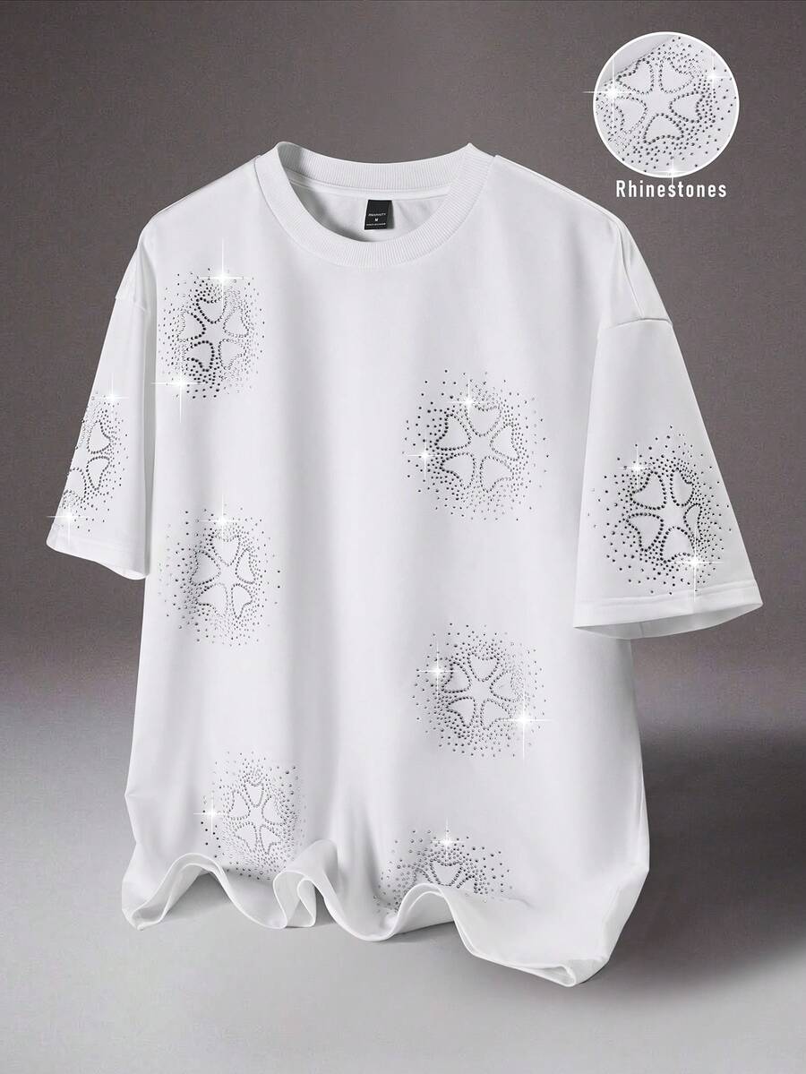 STYNVO Áo thun nam cổ tròn đính đá, áo thun nam họa tiết, áo thun trắng, áo thun nam tay ngắn - trắng - Xem 1