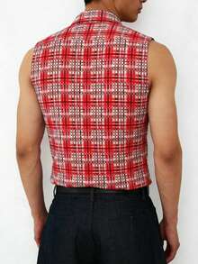 Manfinity Dauomo Men's Casual Plaid Single-Breasted Waistcoat Shirt - Red - View 2