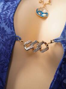 EgrlEra Women's Halter Metal Chain Mesh Overlay Dress Blue Short Dress Sexy Blue Dress Women Blue Beach Dress Halter Cowl Neck Dress Patterned Blue Dress - Blue - View 8