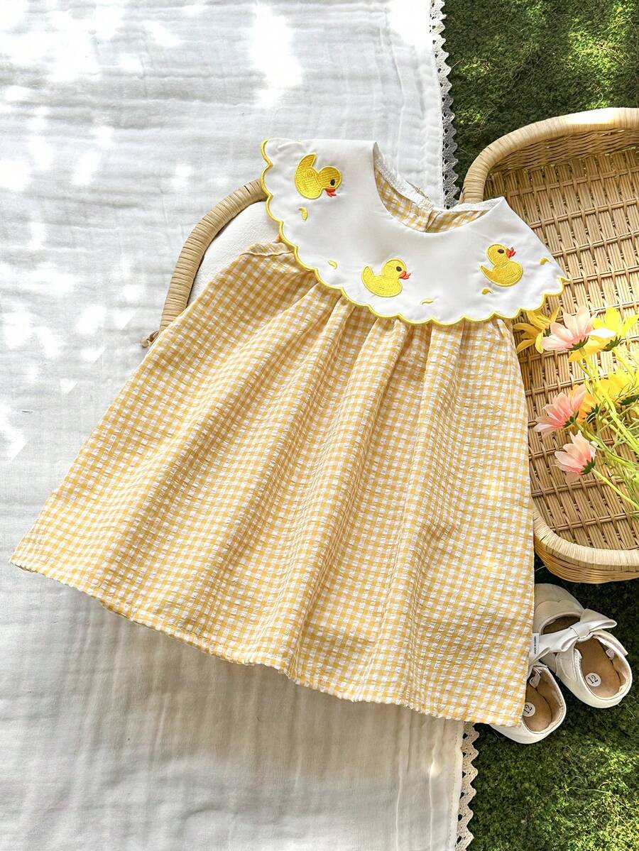 Vintaside Kids Đầm không tay màu vàng họa tiết thường ngày cho bé gái, thích hợp cho các buổi đi chơi, mặc hàng ngày, gặp gỡ bạn bè, tiệc sinh nhật, ngày Valentine. - Màu vàng - Xem 1