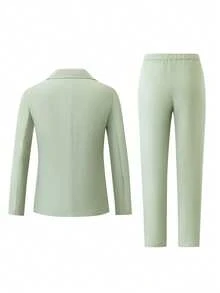 SHEIN Back To School Tween Boys 2-Piece Old Money Summer Suit Slim Fit Lightweight Breathable Blazer & Pants For Prom Graduation Wedding - Mint Green - View 2