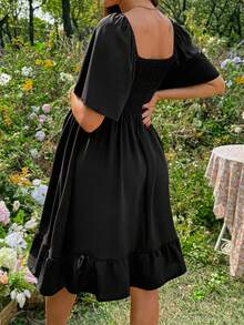 SHEIN Embroidered Maternity Casual Short Sleeve Dress - Black - View 2