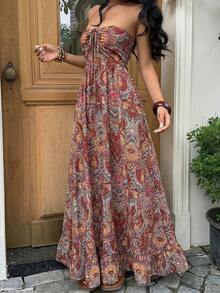 Sunnyshic Đầm quây đơn sắc tối giản thanh lịch dành cho nữ, thích hợp mặc hàng ngày. - Đỏ - Xem 4