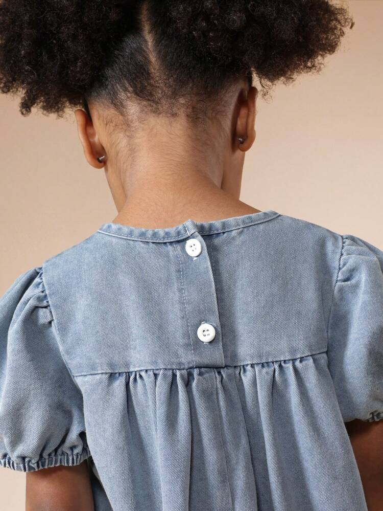 Embroidered Floral Puff Sleeve Tiered Dress