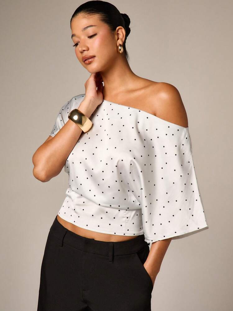 Polka Dot Off Shoulder Cinched Tee