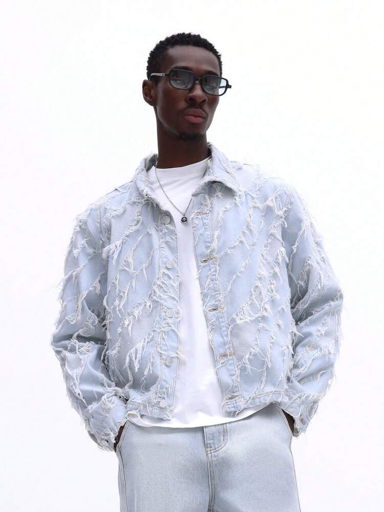 Distressed Denim Shirt With Frayed Details