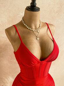 Soleia Women's Vacation Casual Fringe Hem Spaghetti Strap Mini Dress - Cherry Red - View 6