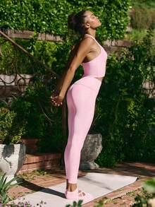 GLOWMODE 24" FeatherFit™ Renew Leggings With Built-In Underwear Low Impact Yoga Pilates Daily - Pink - View 8