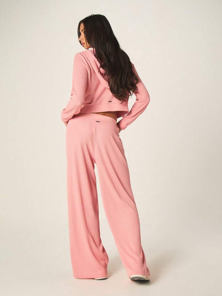 Missguided x Playboy Calça Jogger de Malha Canelada de Perna Larga com Cintura Elástica Alta, Moletom Casual