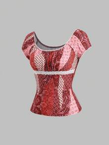 Sweetra Y2K Lace Trim Versatile Slimming Casual T-Shirt - Multicolor - View 5