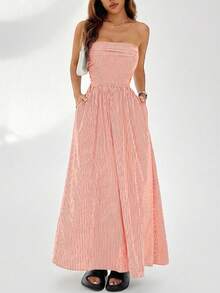 asdMainGRL Vestido de tirantes sin mangas con estampado de rayas para mujer, ideal para el veranoasd XGXO - Naranja - Ver 6