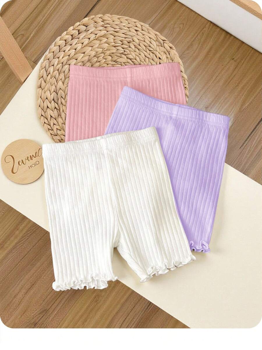 Babygirl Summer Cute Solid Color Knit Shorts Set - Multicolor - View 1