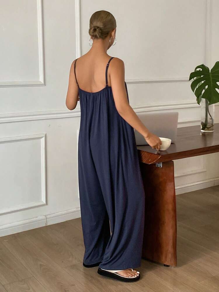 Minimalist Pleated Soft Draping Knit Jumpsuit For Women Loungewear