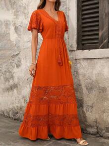 SHEIN Clasi Đầm kiểu Bohemian cổ chữ V phối ren thanh lịch, đầm đi nghỉ mát, đầm ngắn mùa hè dễ thương cho nữ, thích hợp cho kỳ nghỉ, ngọt ngào và thanh lịch cho kỳ nghỉ, hẹn hò, lễ hội, tiệc tùng, lễ tốt nghiệp, đám cưới và đi biển, đầm dạ hội, đầm mùa hè cho nữ, quần áo mùa hè cho nữ, đầm đi nghỉ mát, đầm đi biển mùa hè cho nữ, đầm Bohemian cho nữ, đầm hoàng hôn, đầm dài màu cam, đầm đi biển, đầm mùa hè cho nữ, trang phục đi nghỉ mát cho nữ, đầm Boho cho nữ, đầm maxi thường ngày màu cam, đầm maxi màu cam, đầm màu đất nung, trang phục nghỉ dưỡng, đầm đi biển màu cam, đầm màu cam cho nữ, đầm màu cam, đầm đi nghỉ mát, đầm đẹp cho nữ, đầm đi biển cho nữ, đầm mùa hè thiết kế mới, trang phục đồng quê cho nữ, đầm mùa hè cho nữ, đầm ren, đầm thắt eo, đầm nữ, đầm thời trang nữ, đầm midi thắt eo - trái cam - Xem 8