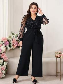 Ellevyn Bộ áo liền quần dài tay cổ chữ V thắt eo thời trang thanh lịch dành cho nữ cỡ lớn - Nhiều màu - Xem 6