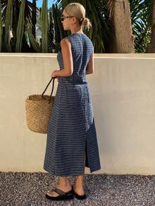 DAZY Women's Sleeveless Straight Midi Denim Dress - Blue - View 6